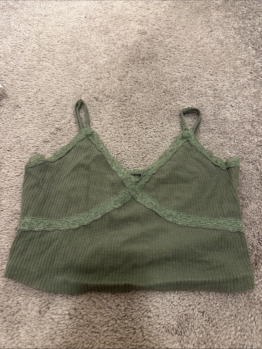 Aeropostale Olive Ribbed Lace-Trim Cami
